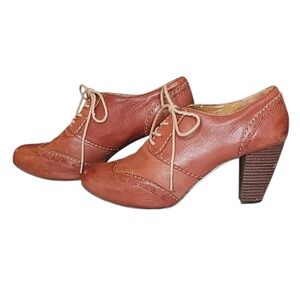 Fossil Tan Faux Leather Oxford Platform Block Heels women's size 9